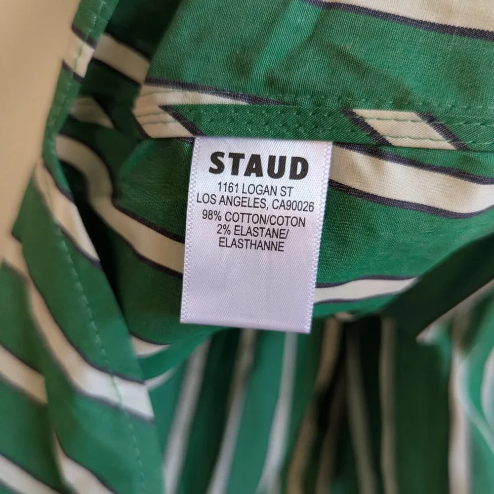 STAUD Michelle Striped Shirt Mini Dress Seaweed Green Size M NWT Chic Versatile - Picture 8 of 16